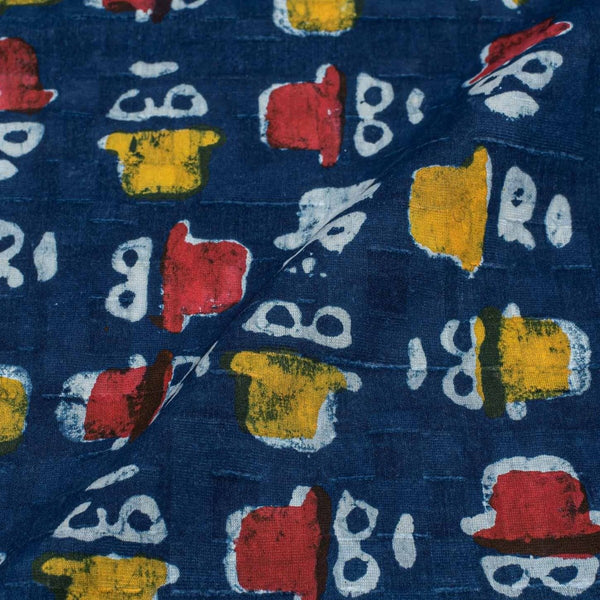 Indigo Dabu Block Print Mercerised Cotton Jacquard Fabric 40 inch Width