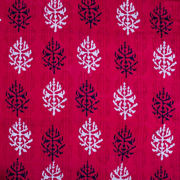 Crimson Red Colour Dabu Block Print Mercerised Cotton Jacquard Fabric 40 inch Width