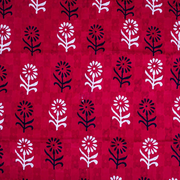 Crimson Red Colour Dabu Block Print Mercerised Cotton Jacquard Fabric 40 inch Width
