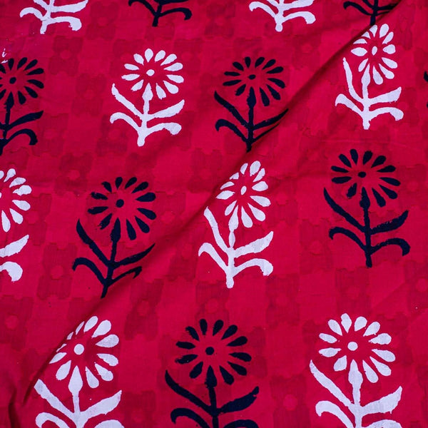 Crimson Red Colour Dabu Block Print Mercerised Cotton Jacquard Fabric 40 inch Width