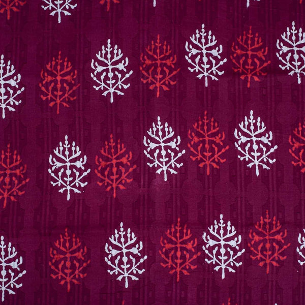 Plum Colour Dabu Block Print Merserised Cotton Jacquard Fabric 40 inch Width