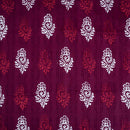 Plum Colour Dabu Block Print Merserised Cotton Jacquard Fabric 40 inch Width