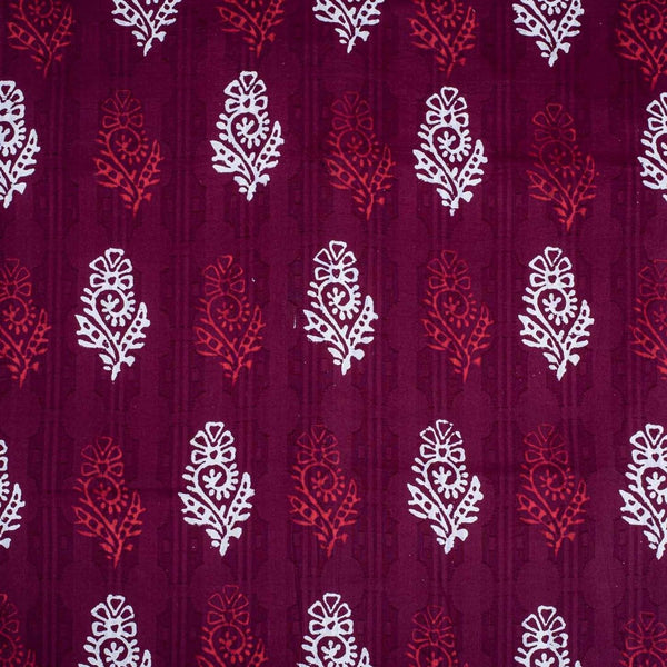 Plum Colour Dabu Block Print Merserised Cotton Jacquard Fabric 40 inch Width