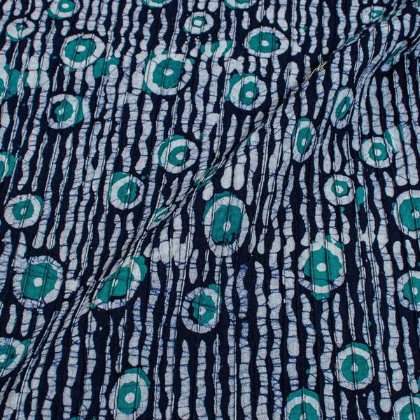 Navy Blue Colour Batik Print Pin Tucks Cotton Fabric
