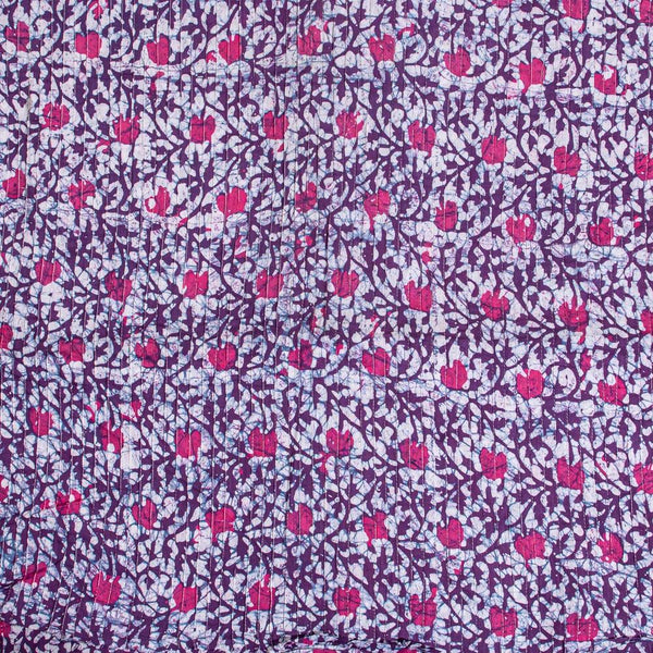 White Purple Colour Batik Print Pin Tucks Cotton Fabric