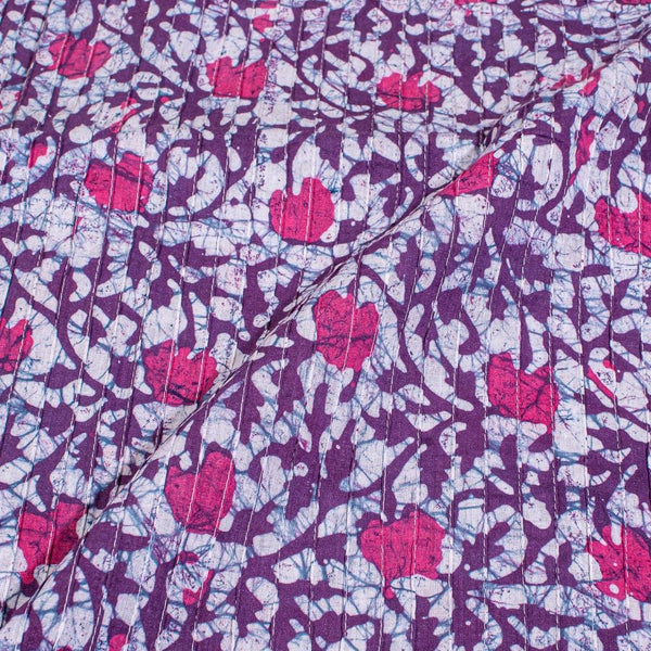 White Purple Colour Batik Print Pin Tucks Cotton Fabric