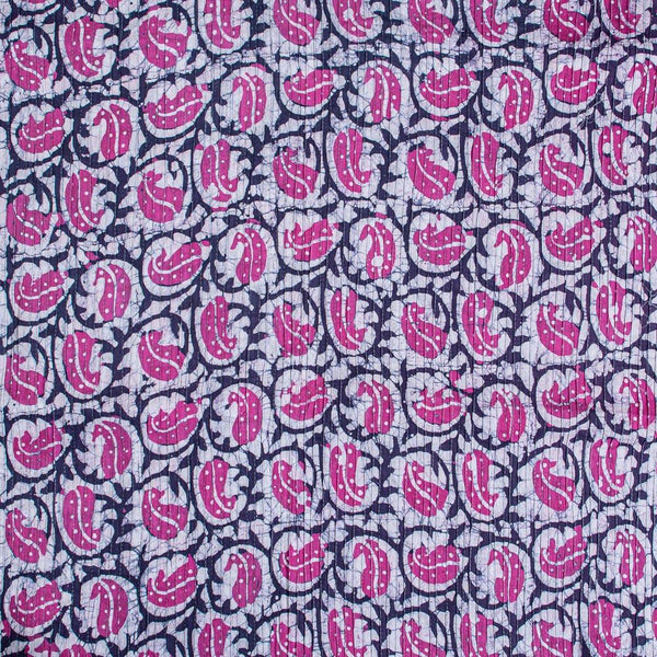 White Purple Colour Batik Print Pin Tucks Cotton Fabric