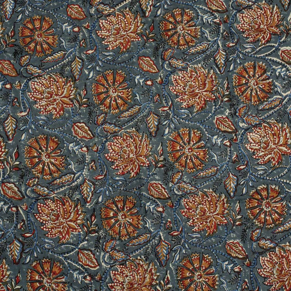 Steel Grey Colour Authentic Hand Block Print Mal Type Cotton Fabric