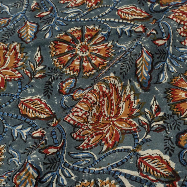 Steel Grey Colour Authentic Hand Block Print Mal Type Cotton Fabric