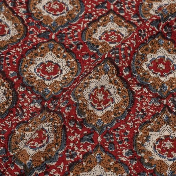Brick Orange Colour Authentic Hand Block Print Bagru Cotton Fabric