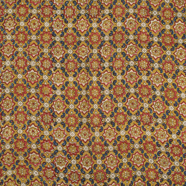 Mustard Colour Authentic Hand Block Print Bagru Cotton Fabric