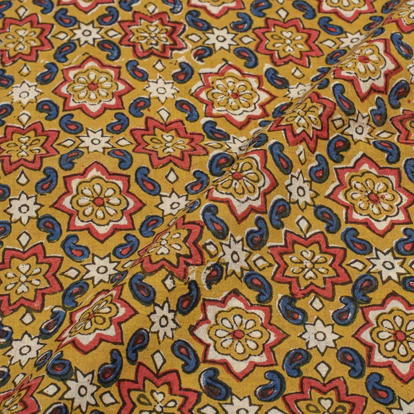 Mustard Colour Authentic Hand Block Print Bagru Cotton Fabric