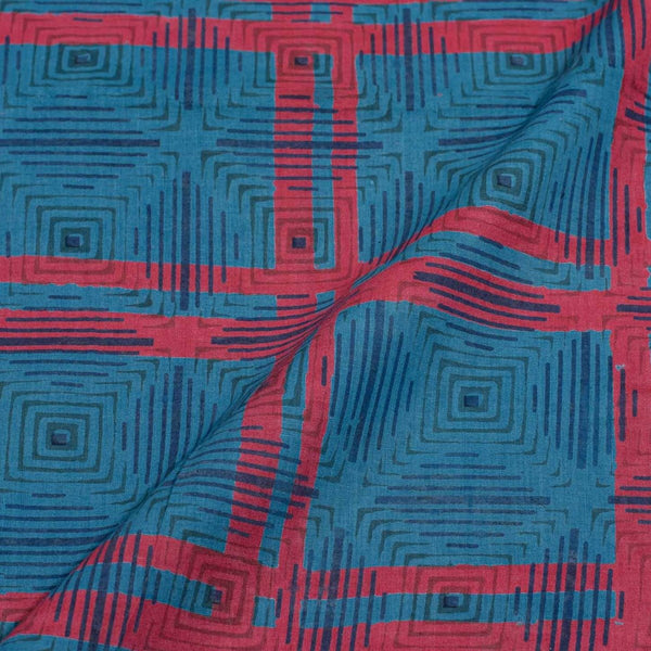 Blue Colour Unique Dabu With Screen Print Cotton Fabric
