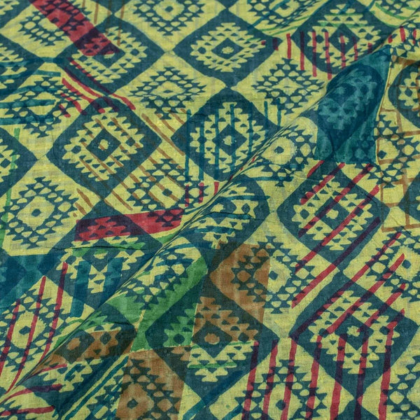 Multi Colour Unique Dabu With Screen Print Cotton Fabric