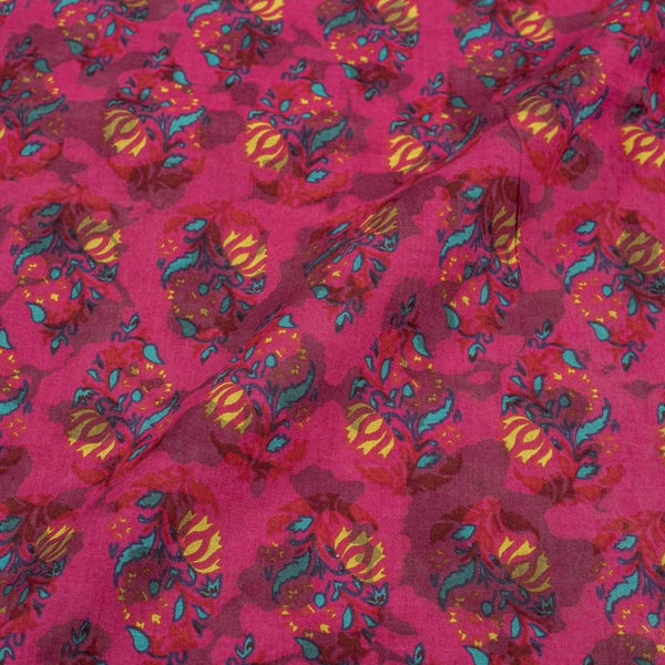 Pink Colour Unique Dabu With Screen Print Cotton Fabric