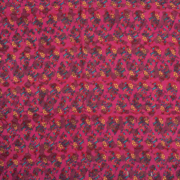 Pink Colour Unique Dabu With Screen Print Cotton Fabric