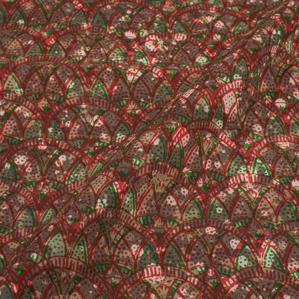 Brown Colour Unique Dabu With Screen Print Cotton Fabric