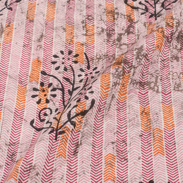 Light Peach Colour Unique Dabu With Screen Print Cotton Fabric