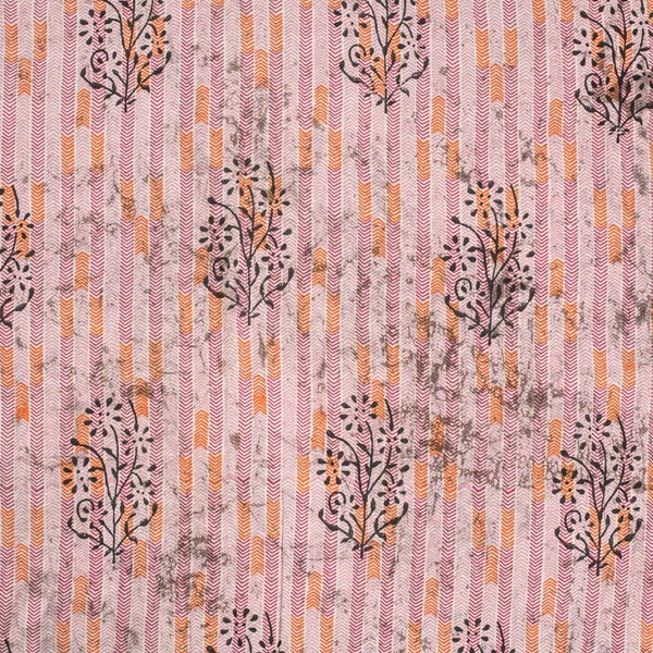 Light Peach Colour Unique Dabu With Screen Print Cotton Fabric