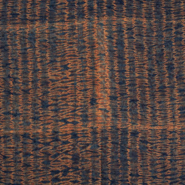 Peach Orange & Indigo Colour Shibori Mono Chanderi Fabric Pre Cut Of 2.50 Meter Width 40 inches