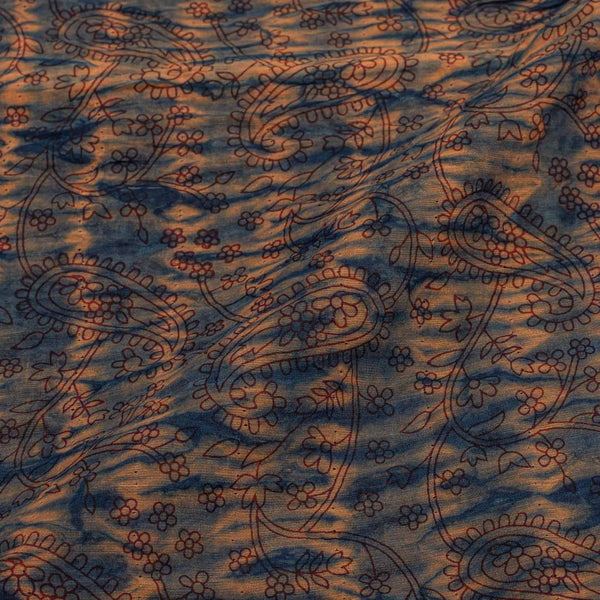 Peach Orange & Indigo Colour Shibori Mono Chanderi Fabric Pre Cut Of 2.50 Meter Width 40 inches