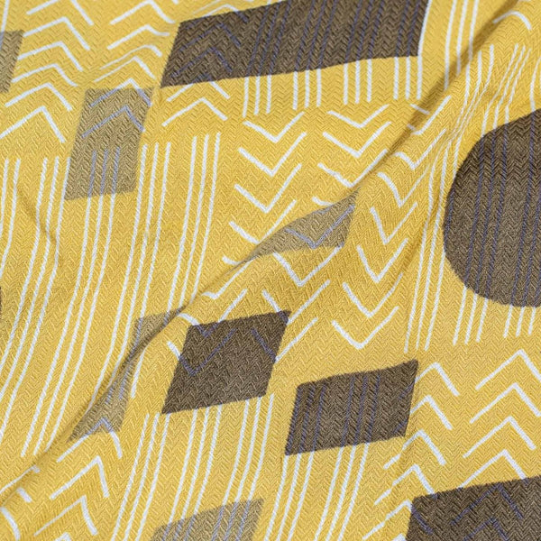 Lime Yellow Colour Discharge Print Rayon Dobby Fabric
