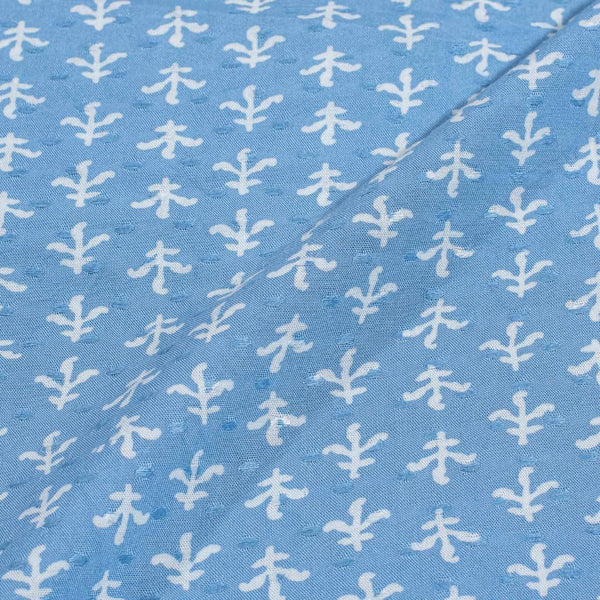 Cadet Blue Colour Discharge Print Rayon Dobby Fabric