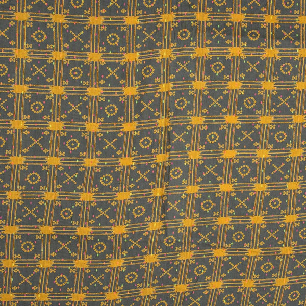 Dark Grey Colour Geometric Print Dobby Cotton Fabric