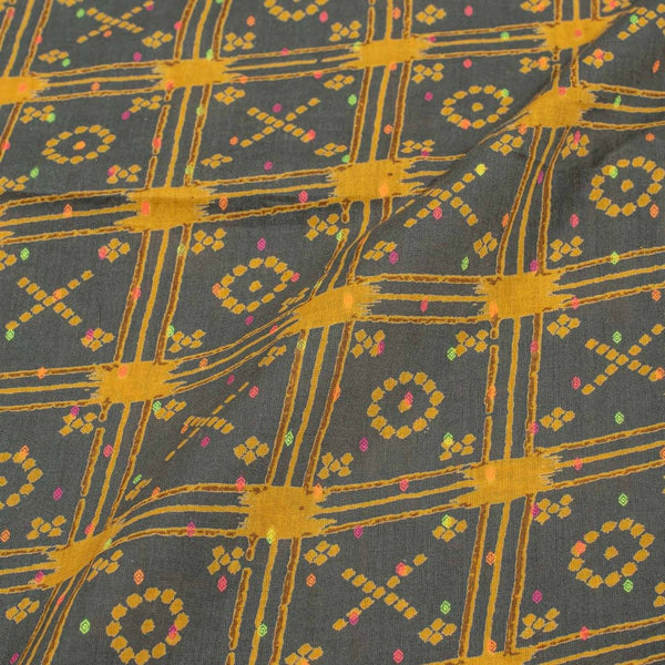 Dark Grey Colour Geometric Print Dobby Cotton Fabric