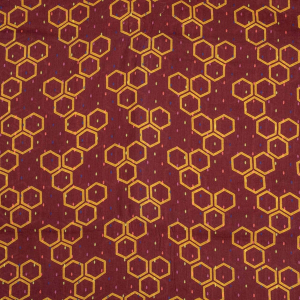 Maroon Colour Geometric Print Dobby Cotton Fabric