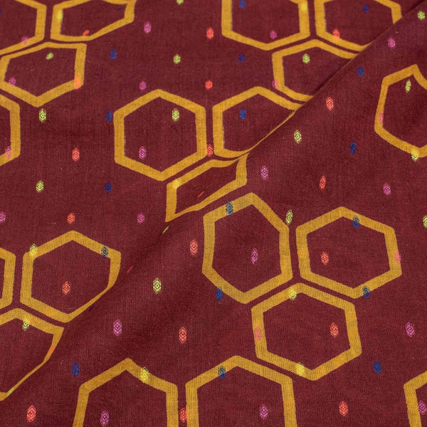 Maroon Colour Geometric Print Dobby Cotton Fabric