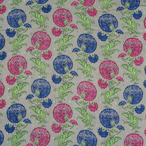 Grey Colour Floral Print Dobby Cotton Fabric
