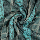 Aqua Colour Bagru Block Print Cotton Modal Satin Fabric 