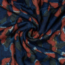 Indigo Colour Floral Block Print Cotton Modal Satin Fabric 42 inch Width 