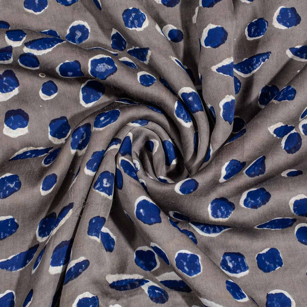 Grey Colour Geometric Block Print Cotton Modal Satin Fabric 42 inch Width 