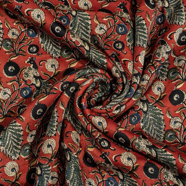 Maroon Colour Bagru Block Print Cotton Modal Satin Fabric 42 inch Width 