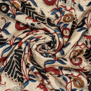 Off White Colour Bagru Block Print Cotton Modal Satin Fabric 42 inch Width 