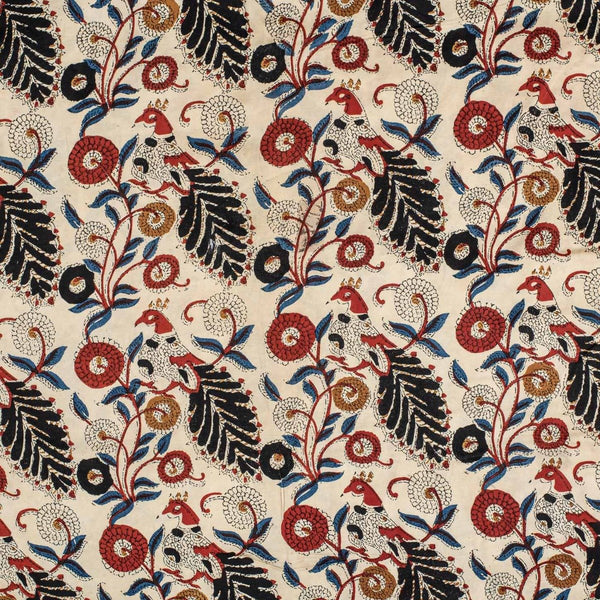 Off White Colour Bagru Block Print Cotton Modal Satin Fabric 42 inch Width 