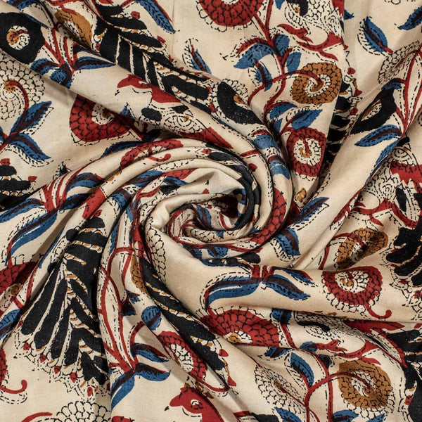 Off White Colour Bagru Block Print Cotton Modal Satin Fabric 42 inch Width 