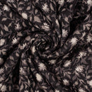 Carbon Black Colour Jawtha Block Print Cotton Modal Satin Fabric 