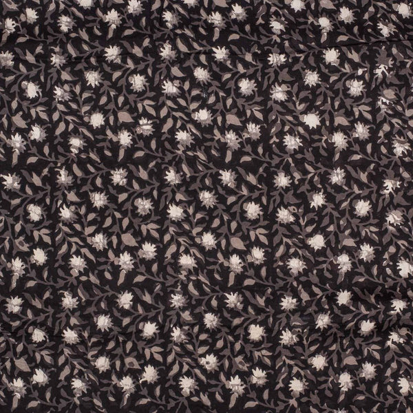 Carbon Black Colour Jawtha Block Print Cotton Modal Satin Fabric 