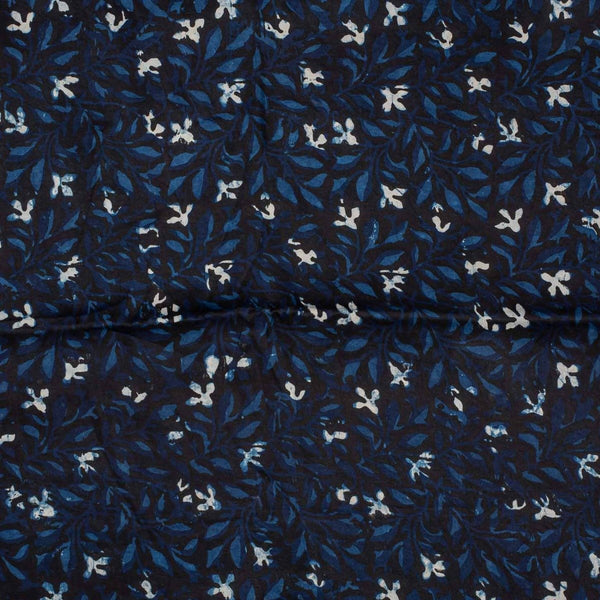 Indigo Colour Jawtha Block Print Cotton Modal Satin Fabric 