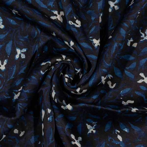 Indigo Colour Jawtha Block Print Cotton Modal Satin Fabric 