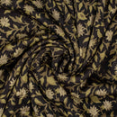 Carbon Black Colour Jawtha Block Print Cotton Modal Satin Fabric 