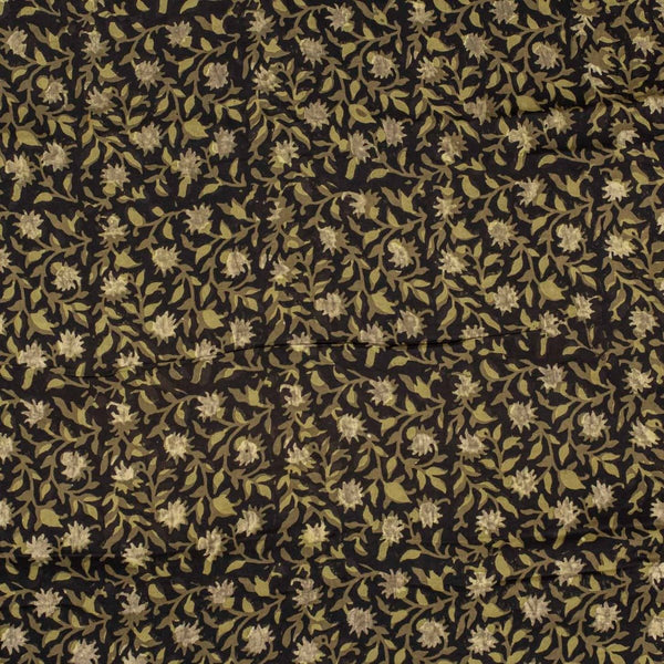 Carbon Black Colour Jawtha Block Print Cotton Modal Satin Fabric 