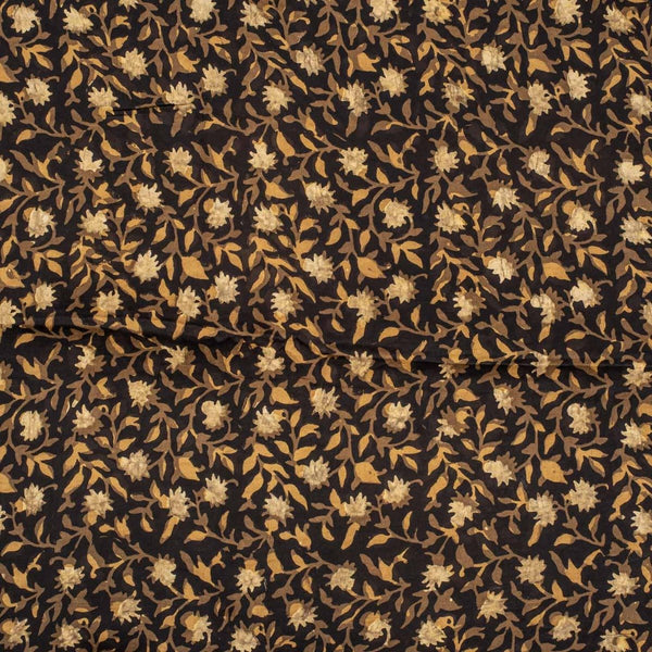 Carbon Black Colour Jawtha Block Print Cotton Modal Satin Fabric 