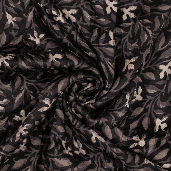 Carbon Black Colour Jawtha Block Print Cotton Modal Satin Fabric 