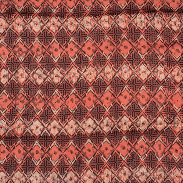 Brick Colour Bagru Block Print Cotton Modal Satin Fabric 