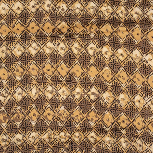 Mustard Brown Colour Bagru Block Print Cotton Modal Satin Fabric 
