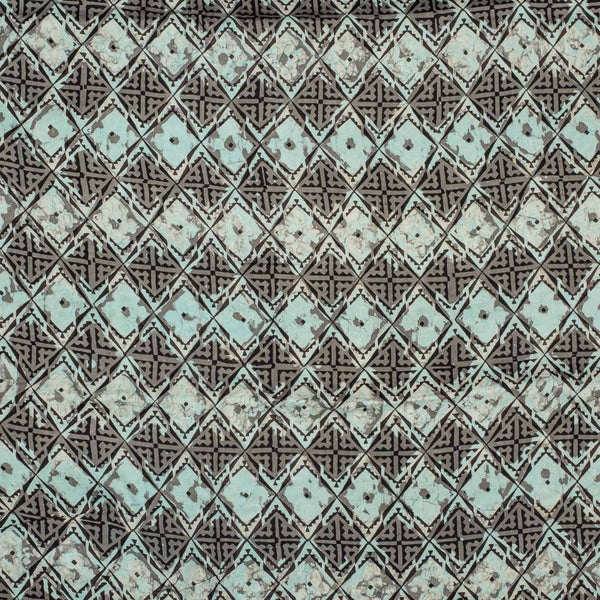 Aqua Colour Bagru Block Print Cotton Modal Satin Fabric 
